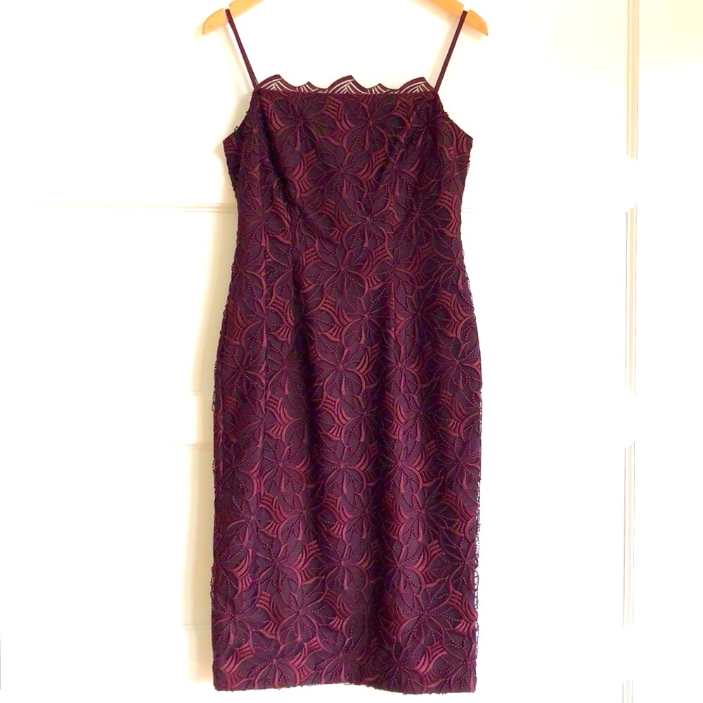 NWT Black Halo Burgundy Sora Lace Sheath Dress | Size 4 - Picture 5 of 8